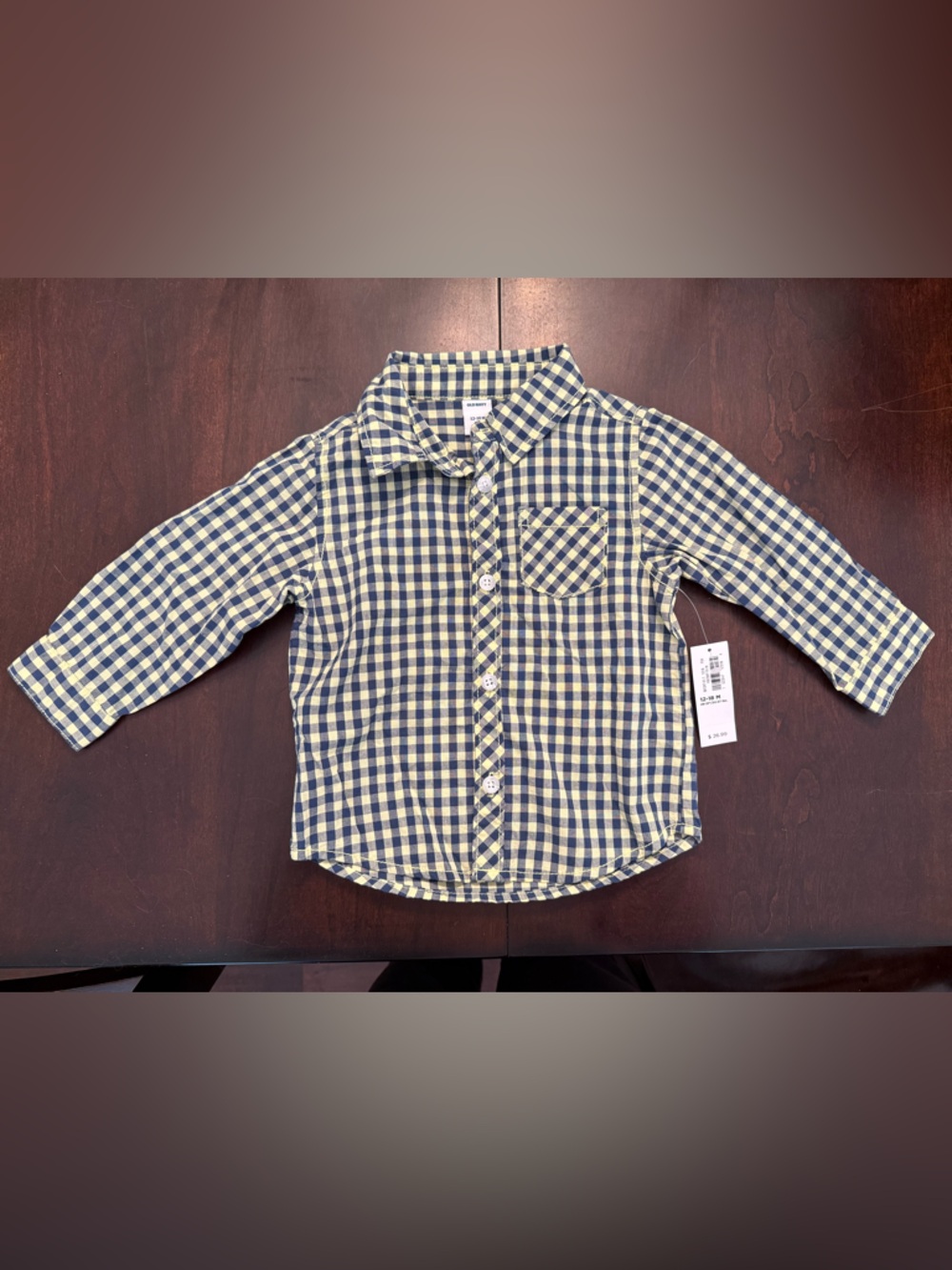 NWT Boys Old Navy Yellow and Navy Gingham Button-Down, size 12-18mo